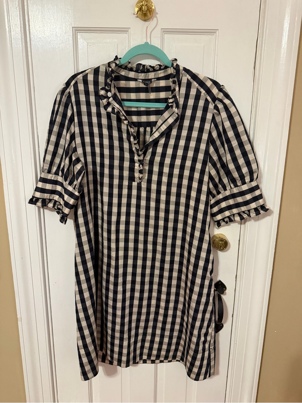 Navy and White Gingham Ruffle Tunic